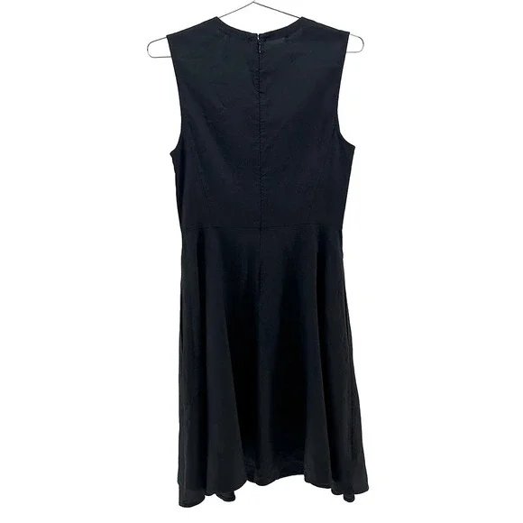 THEORY Kalsington Stretch Linen Blend A-line V-neck Sheath Dress • 6 • black - Picture 4 of 9